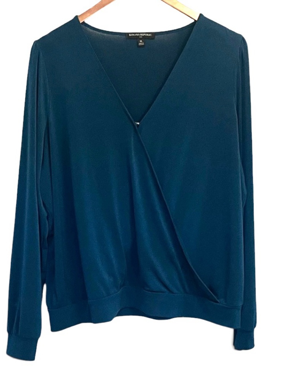 Banana Republic Deep Teal Wrap-Front Long Sleeve Blouse